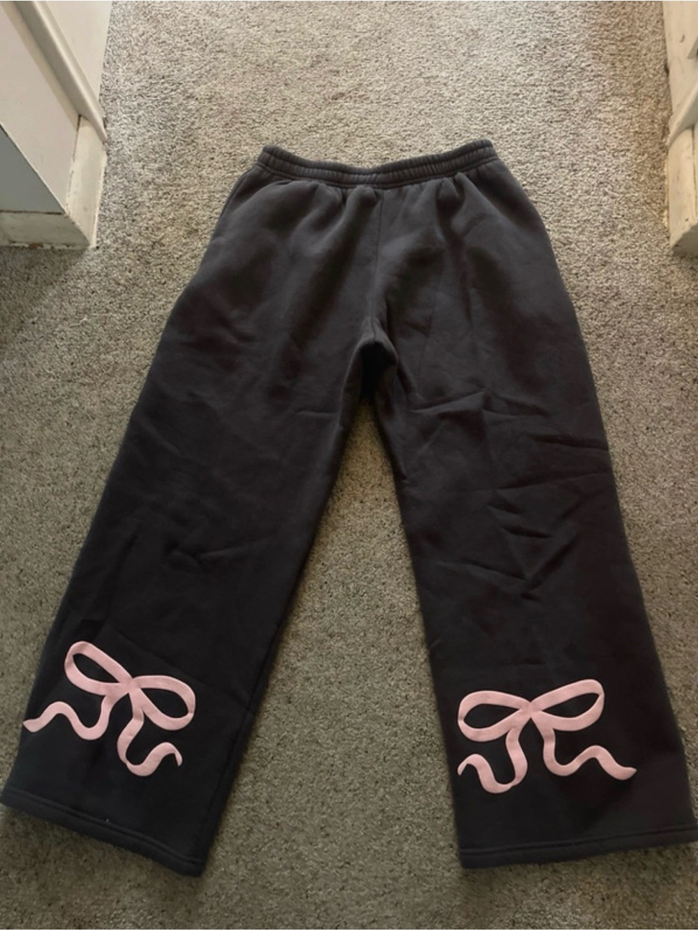 Girls Black Sweatpants with Pink Bow Details